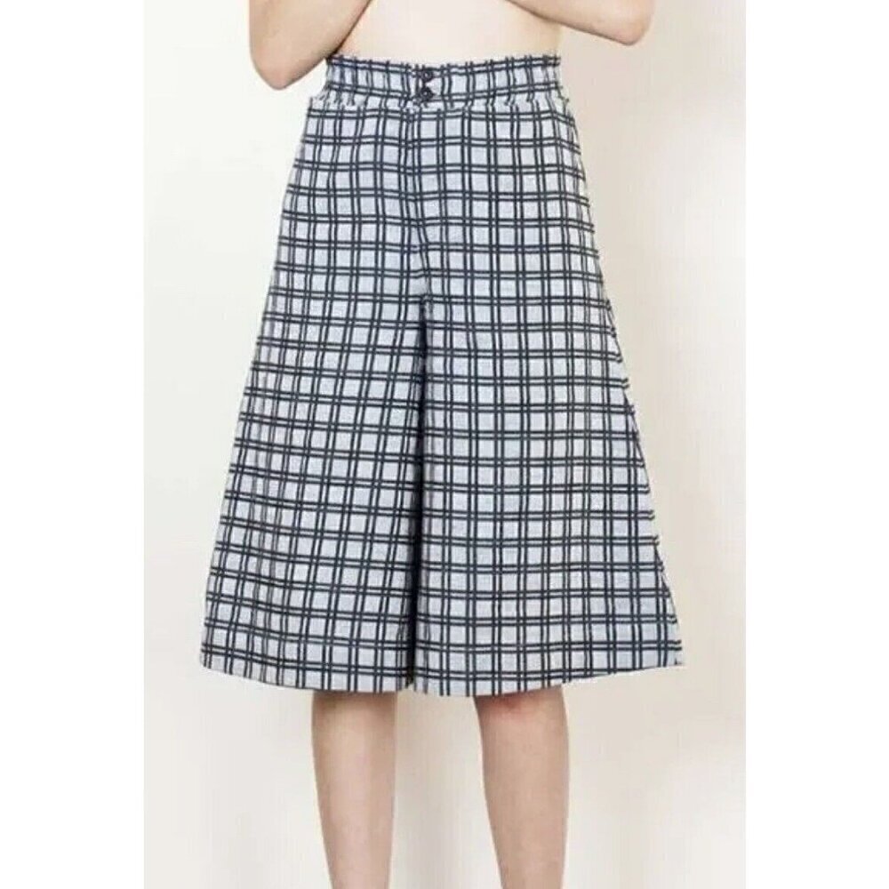Ace & Jig Navy and White Wide-Leg Cropped Trousers